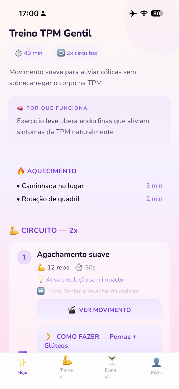 Treino adaptado para TPM